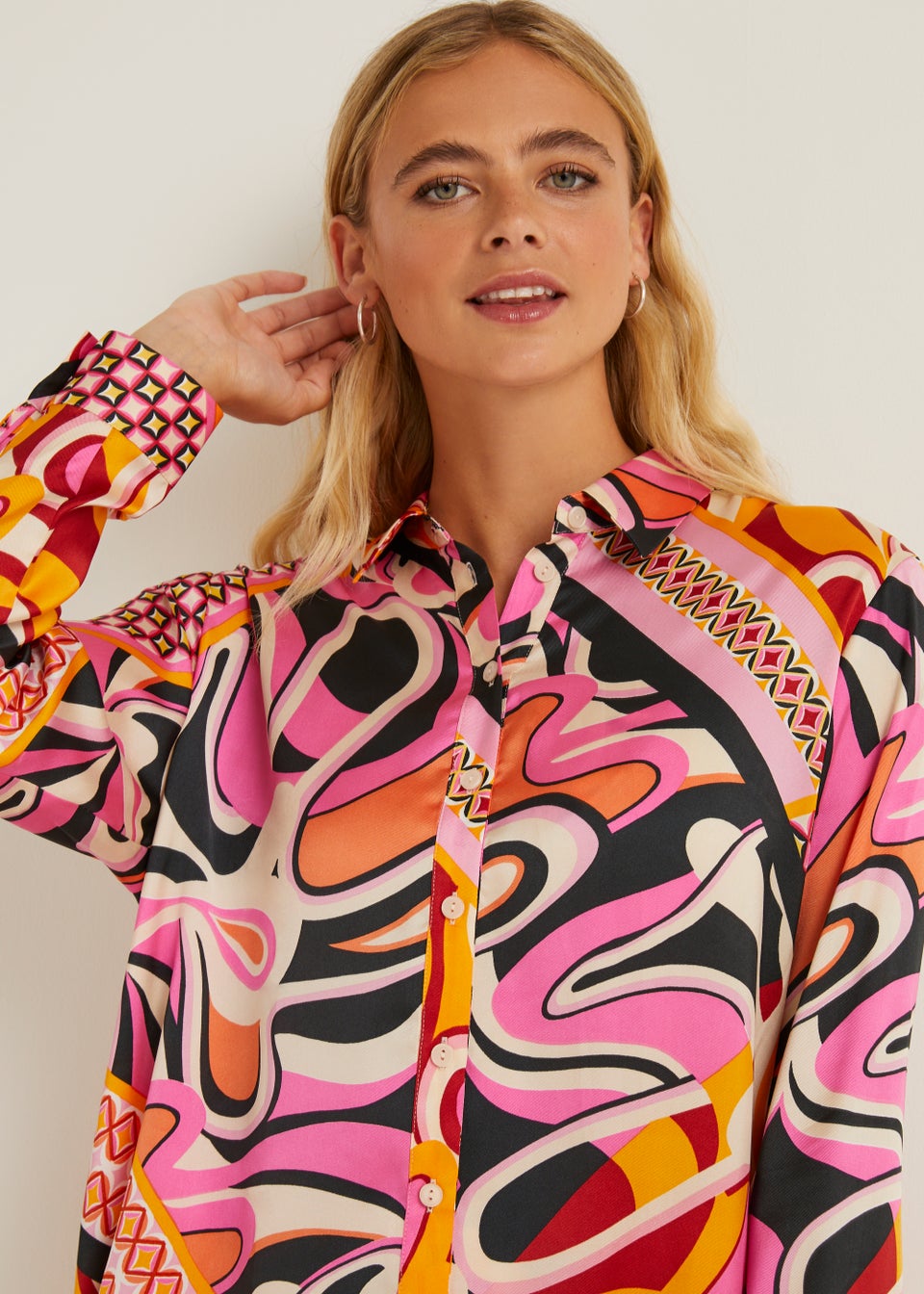 Be Beau Abstract Print Satin Shirt