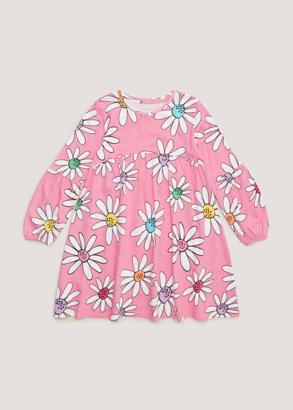 Girls Pink Floral Long Sleeve Longline Dress 4 13yrs