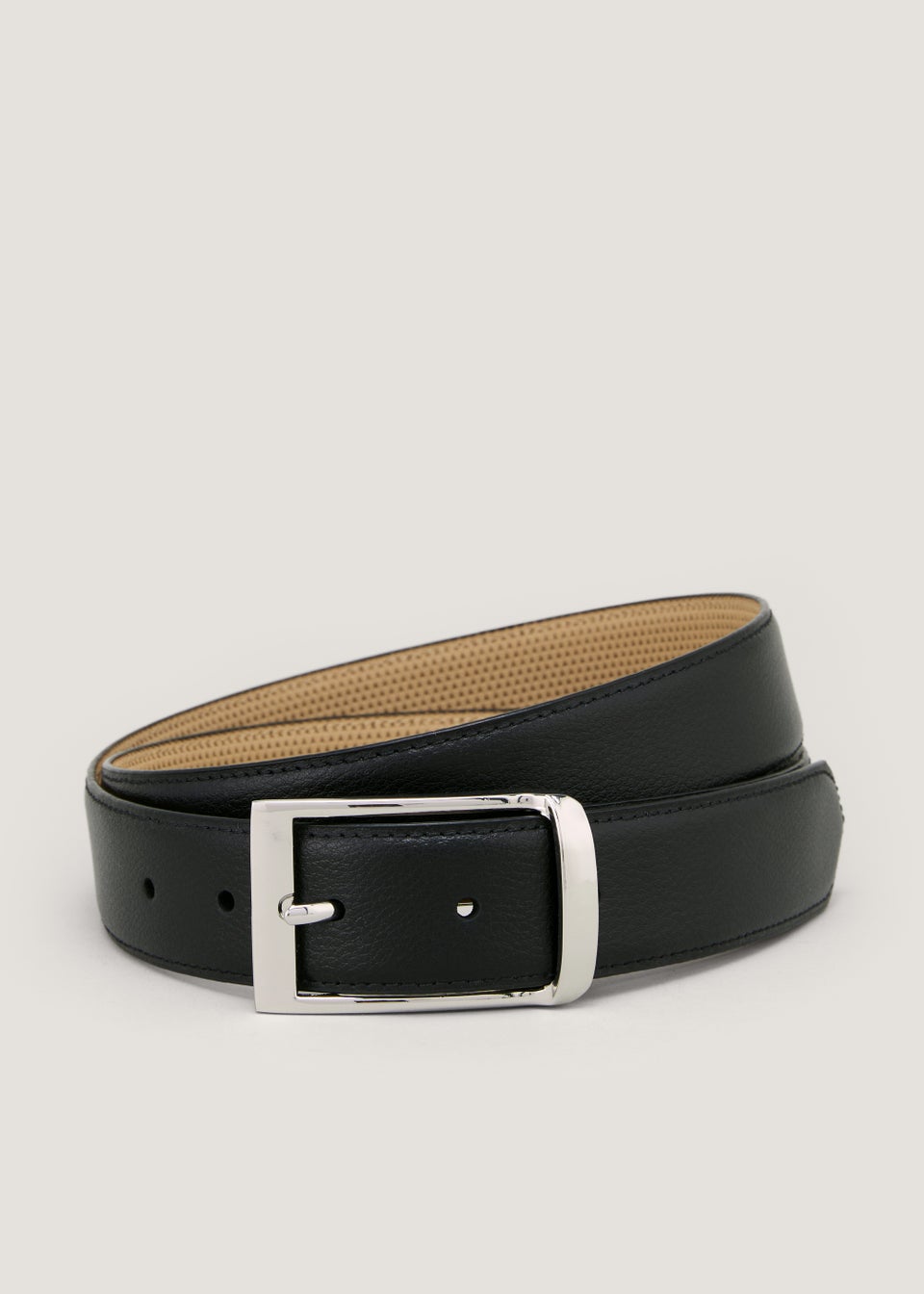 Black Premium Leather Belt - Matalan