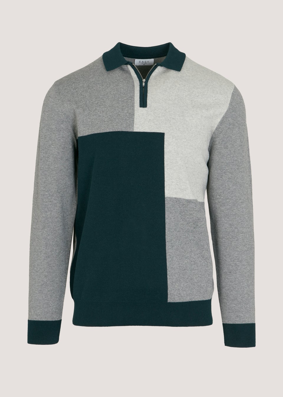 Grey Colour Block Long Sleeve Polo Shirt