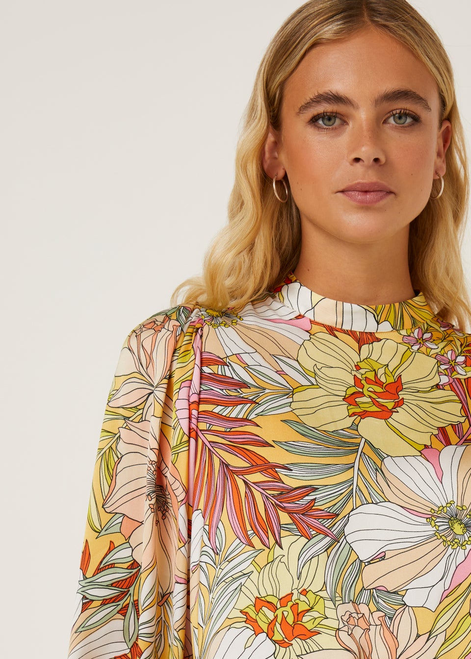 Be Beau Yellow Floral Balloon Sleeve Satin Blouse