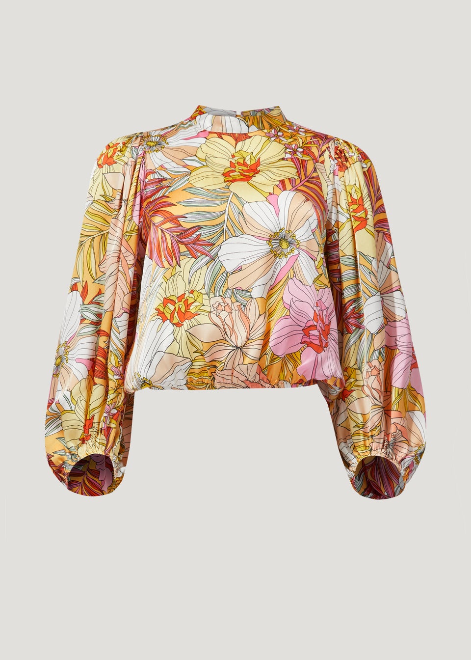 Be Beau Yellow Floral Balloon Sleeve Satin Blouse