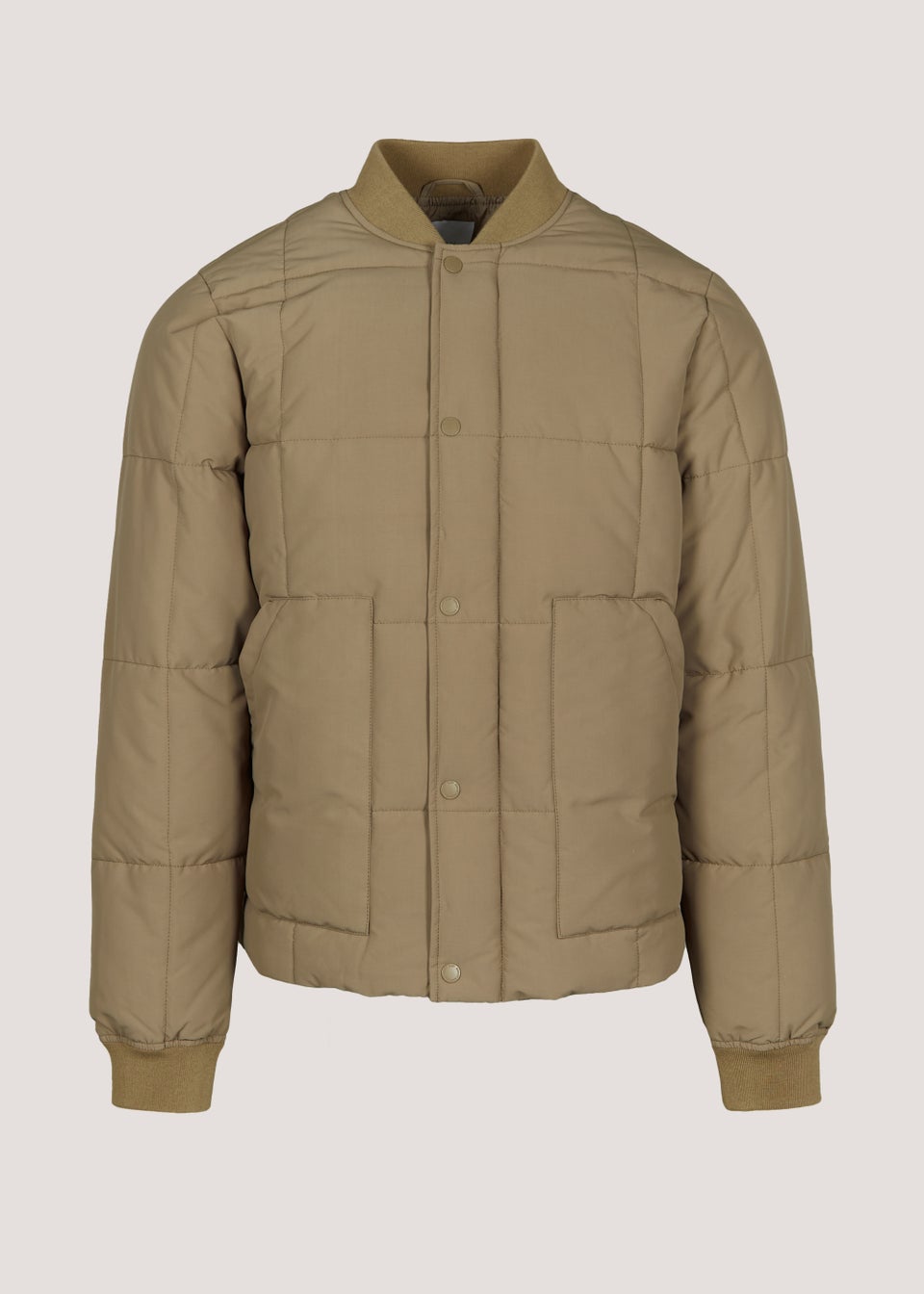 Tan Square Quilted Bomber Jacket