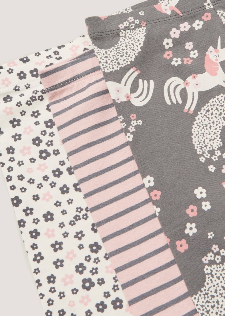 Girls 3 Pack Stripe & Unicorn Print Leggings (9mths-6yrs)