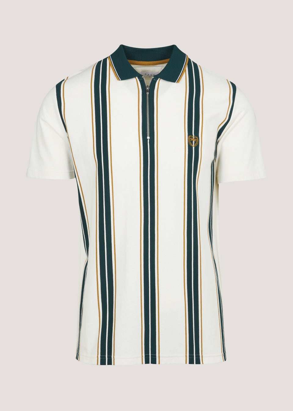 Green Stripe Zip Up Polo Shirt Matalan