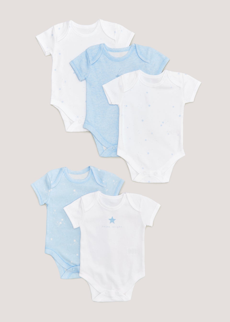 Baby 5 Pack Blue & White Bodysuits (Newborn-23mths)