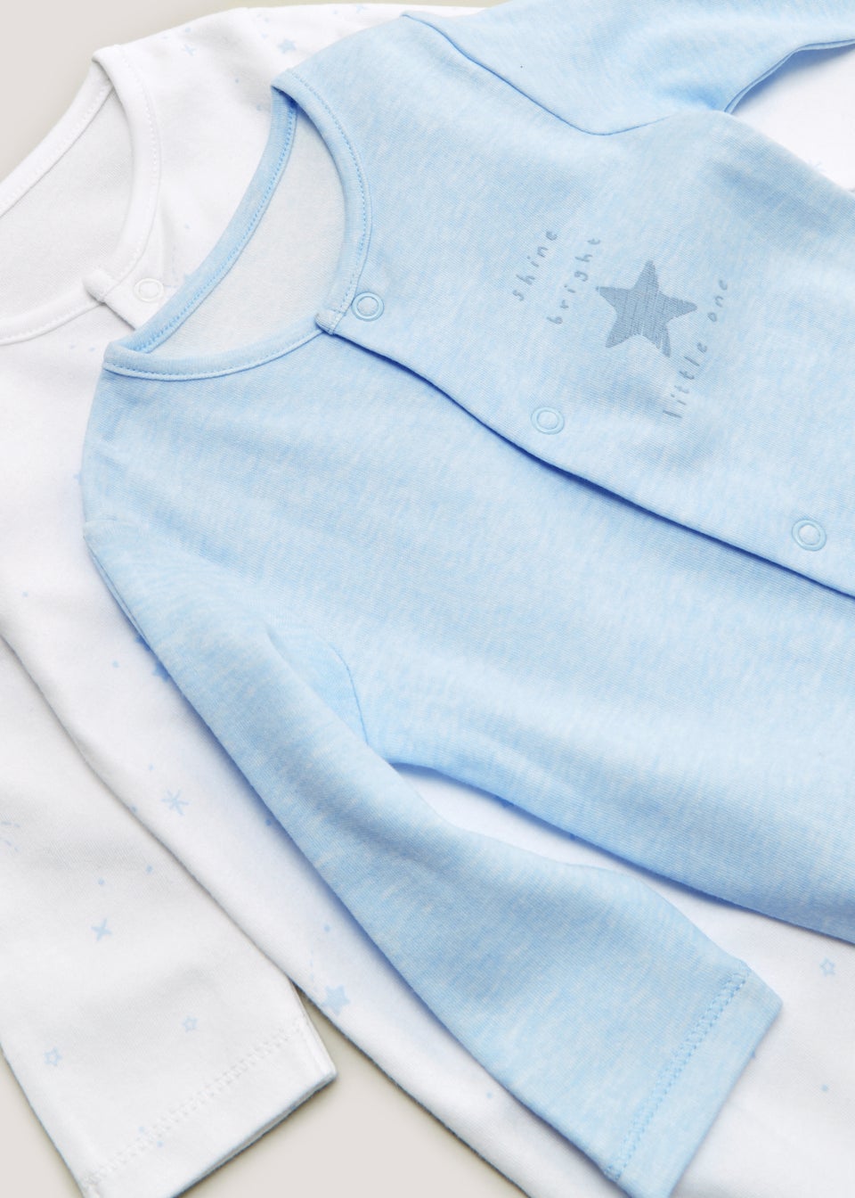 Baby 2 Pack White & Blue Sleepsuits (Newborn-23mths)