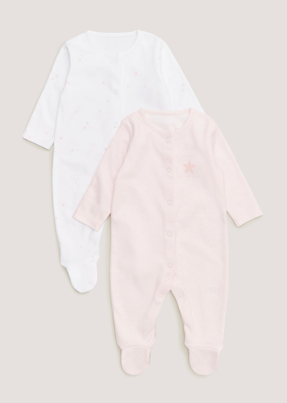 Baby 2 Pack Pink Star Sleepsuits (Newborn-23mths)