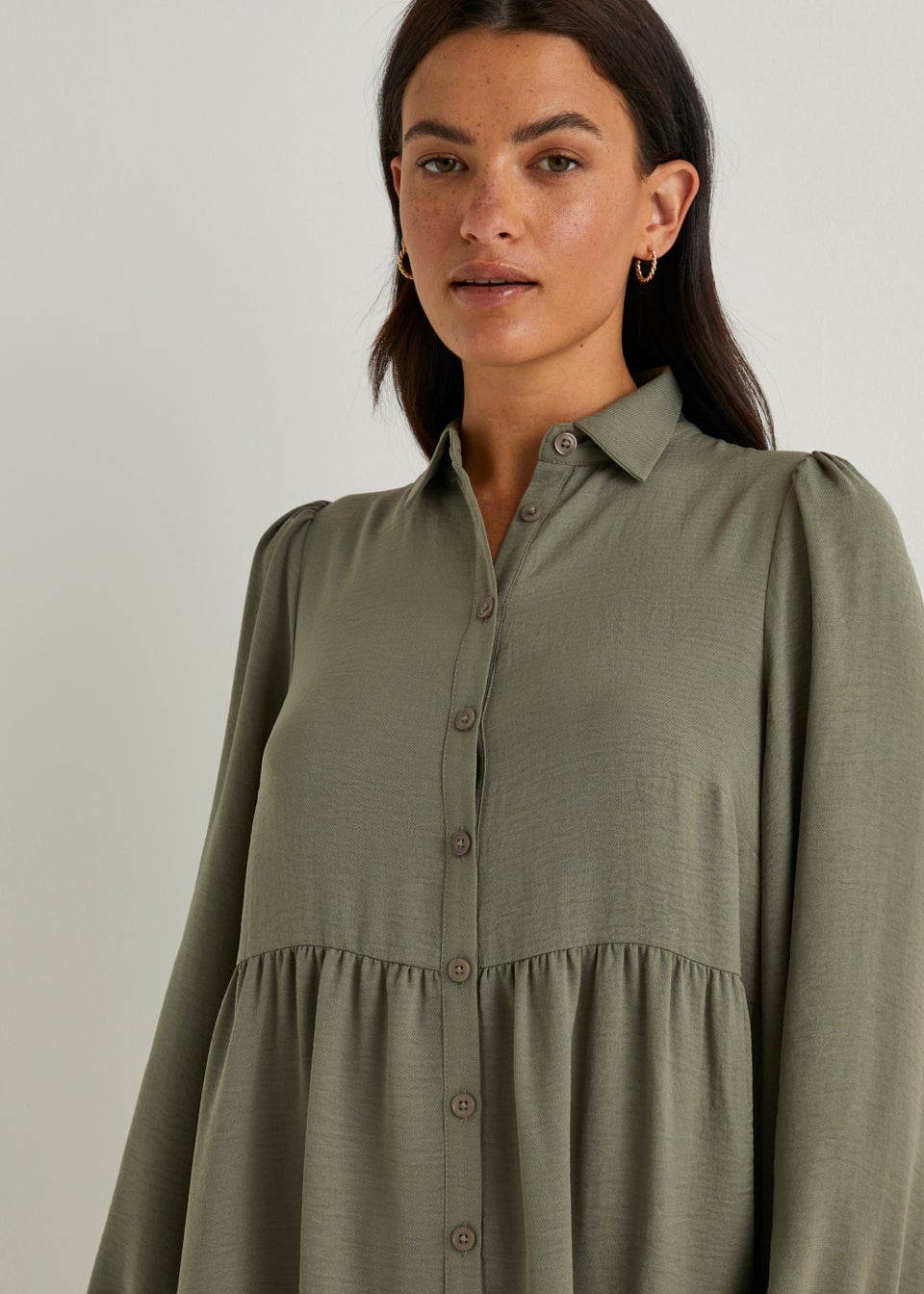 Khaki Mini Shirt Dress