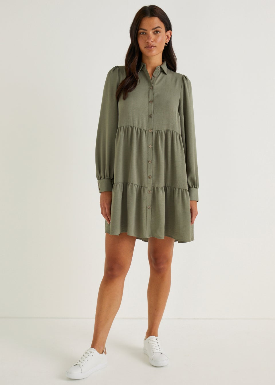 Khaki Mini Shirt Dress