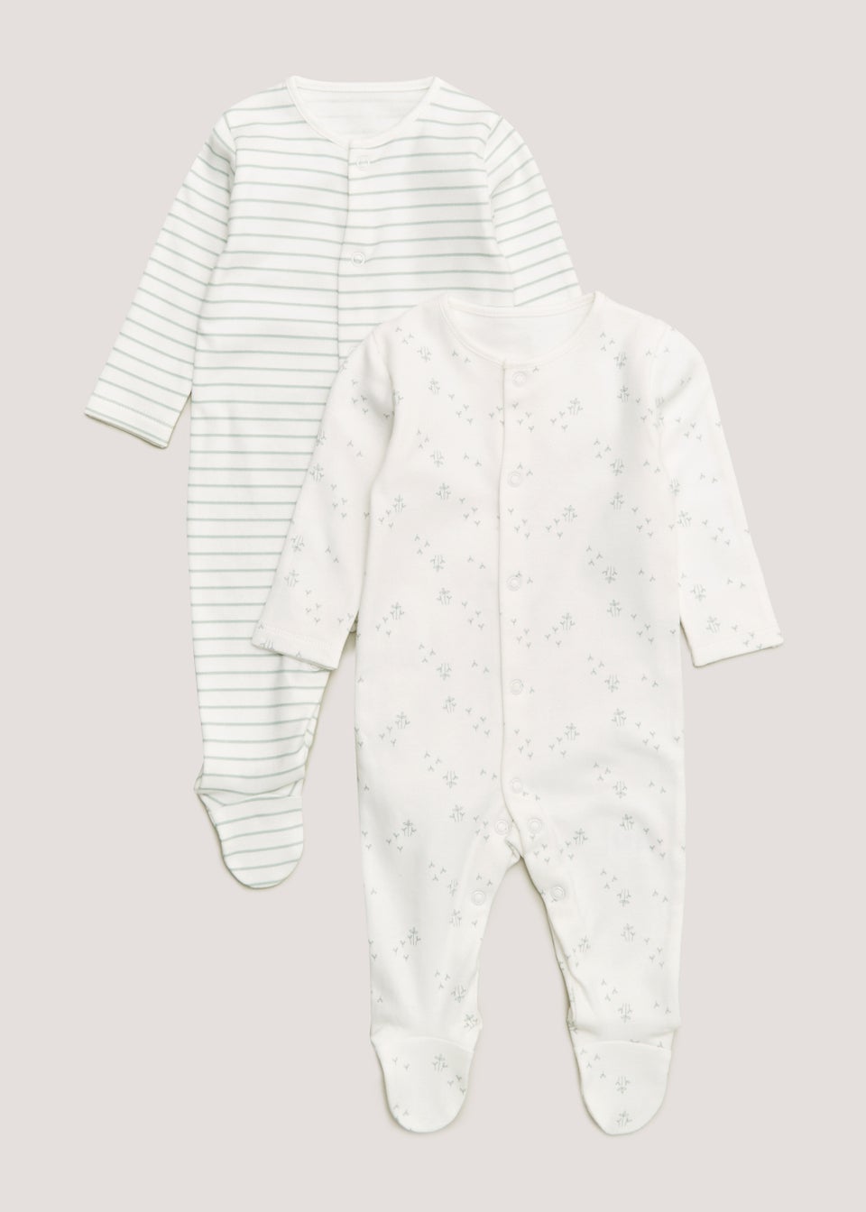 Baby 2 Pack Sage Sleepsuits (Newborn-23mths)