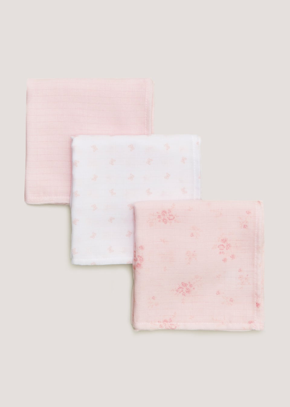 3 Pack Pink Muslin Cloths 73cm x 73cm Matalan