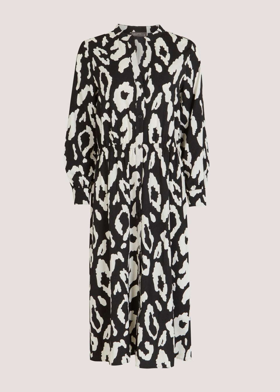 Black Animal Print Midi Shirt Dress