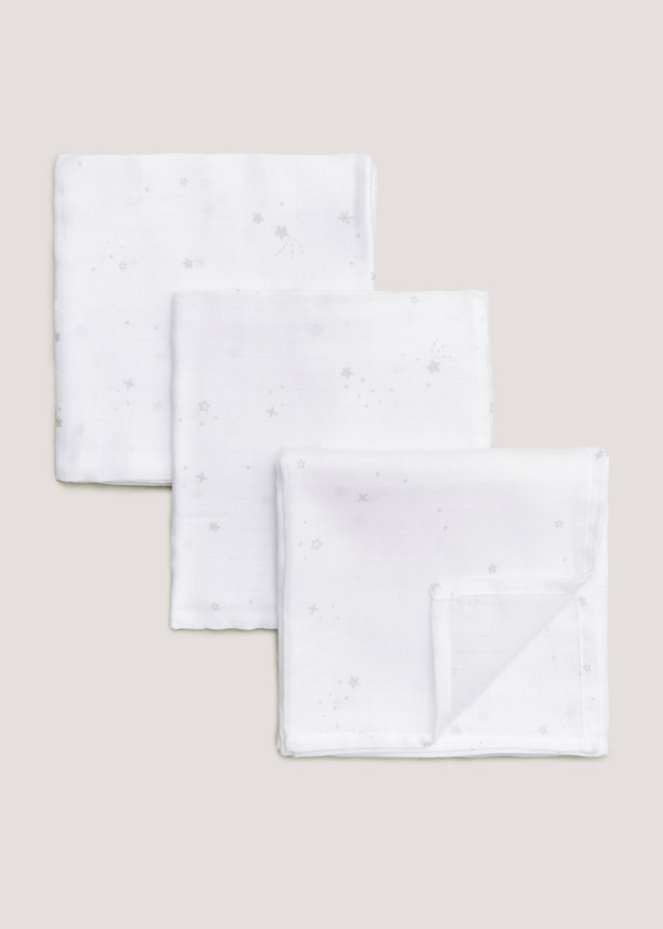 3 Pack White Star Muslin Cloths (73cm x 73cm)