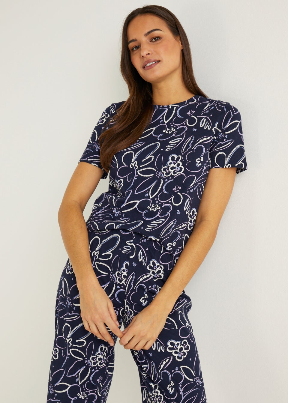 Navy Floral Capri Pyjama Set