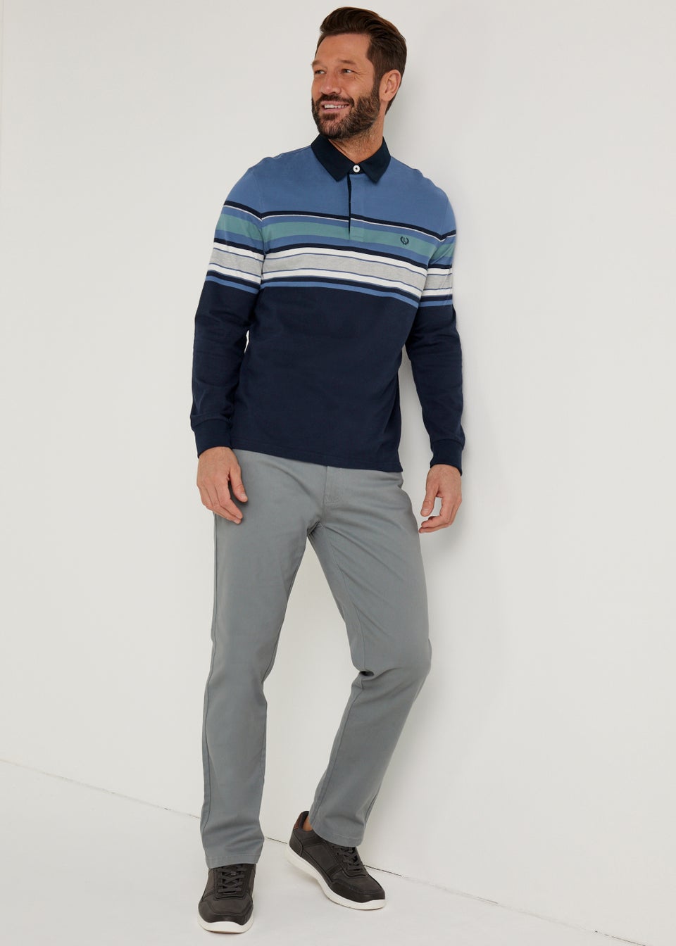 Lincoln Blue Stripe Long Sleeve Rugby Polo Shirt