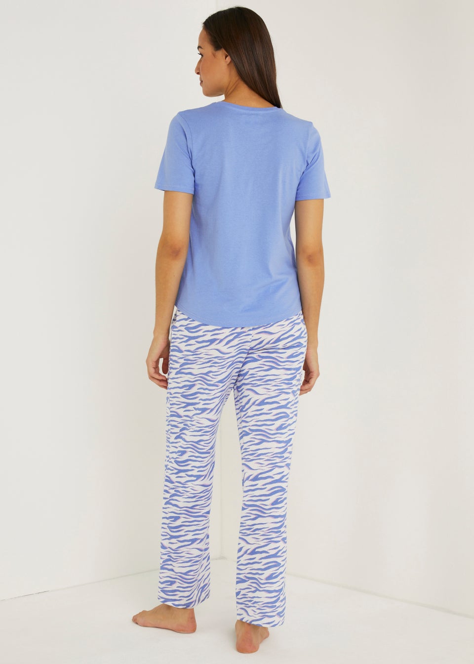 Blue Zebra Print Wide Leg Pyjama Set