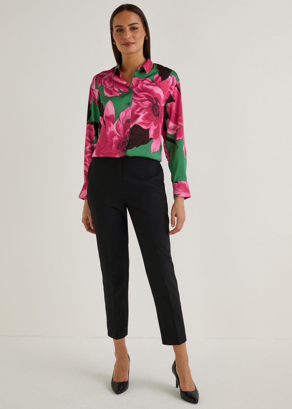 Et Vous Green Floral Satin Shirt