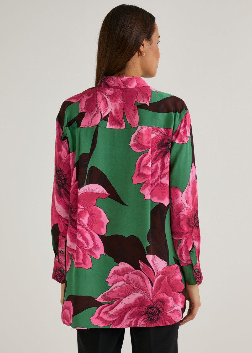 Et Vous Green Floral Satin Shirt