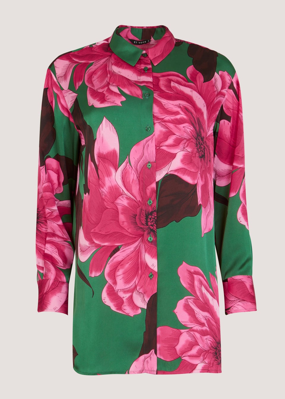 Et Vous Green Floral Satin Shirt