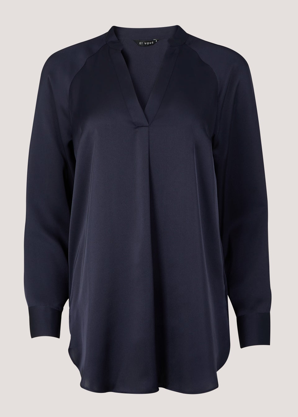 Et Vous Navy Satin Popover Blouse