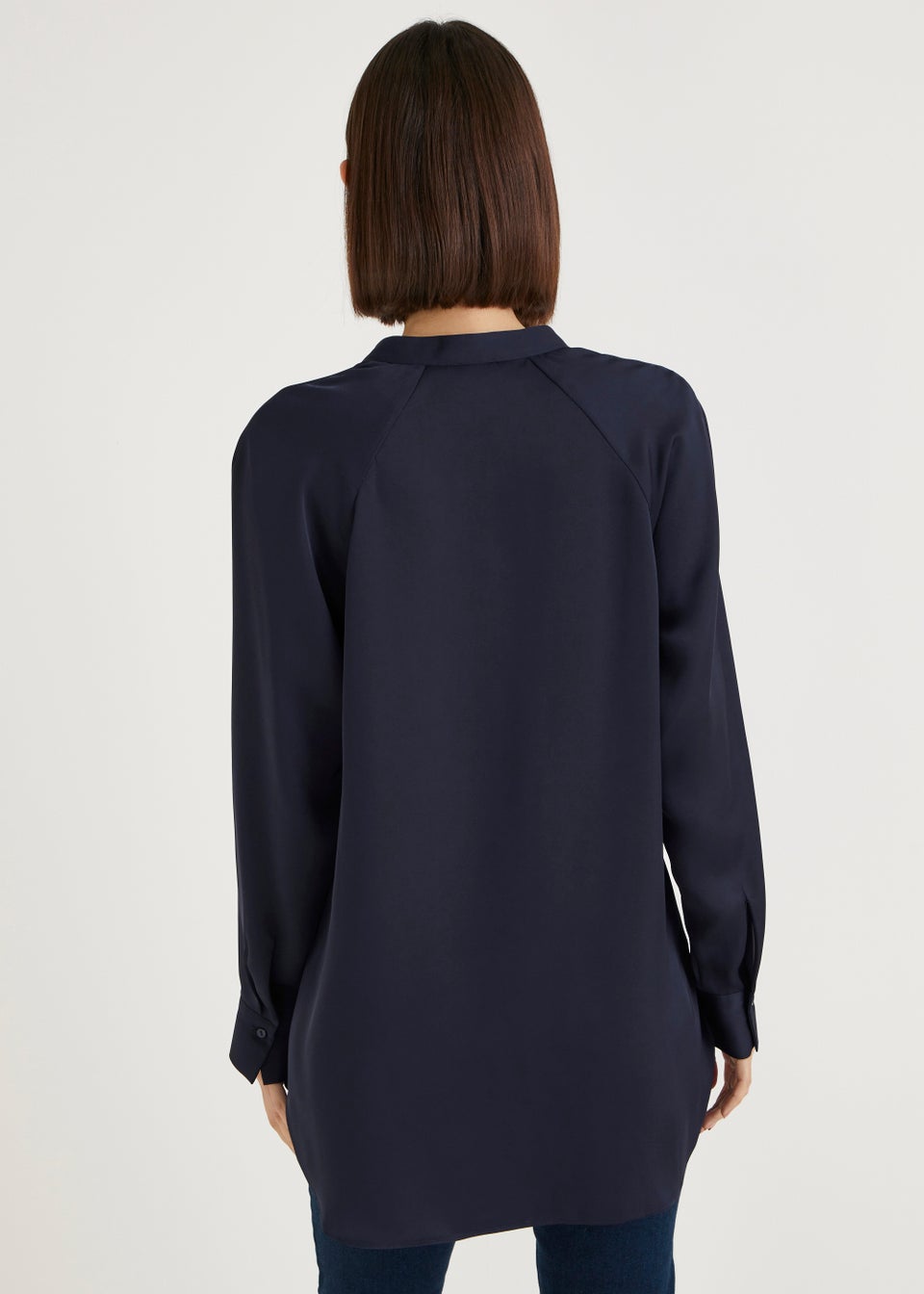 Et Vous Navy Satin Popover Blouse