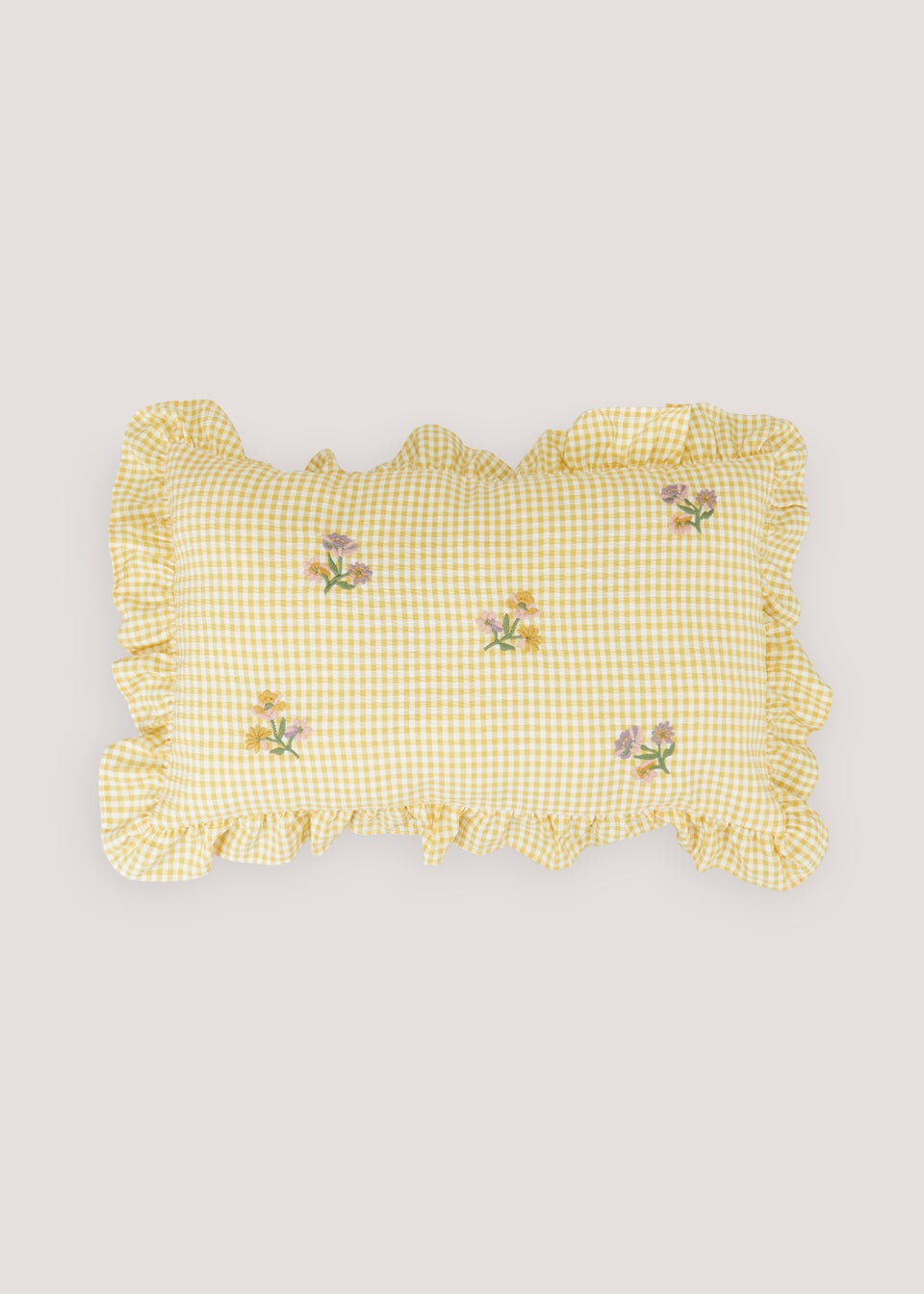 Yellow Gingham Frill Cushion (50cm x 30cm)