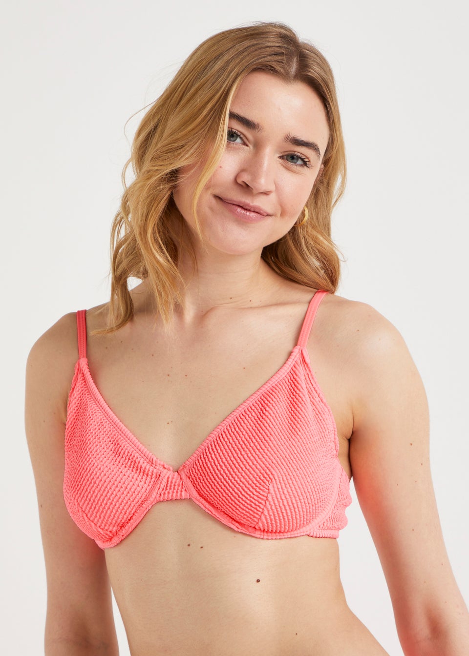 Coral Crinkle Bikini Top Matalan