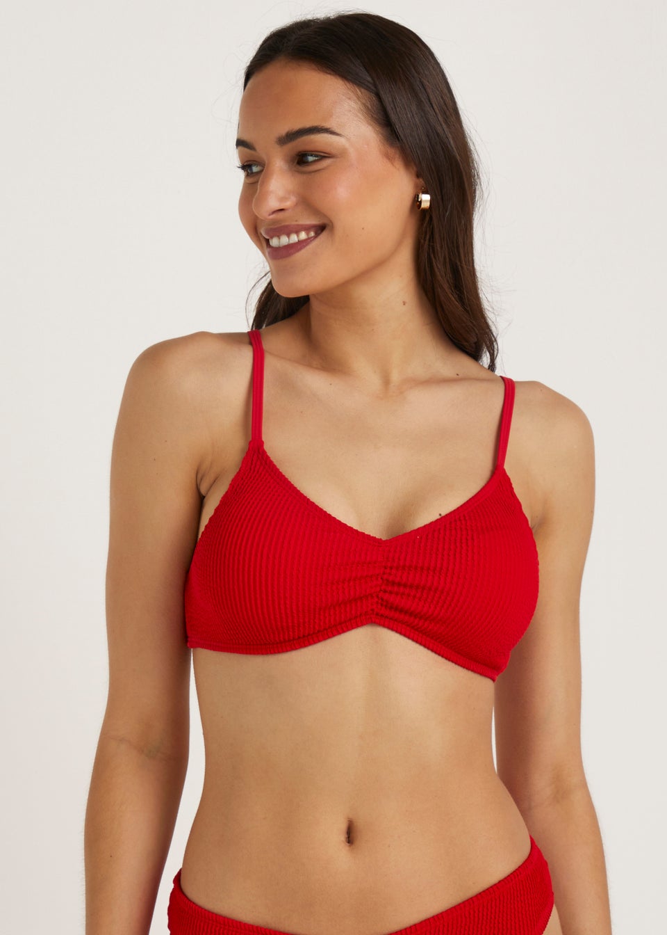 Red Crinkle Crop Bikini Top