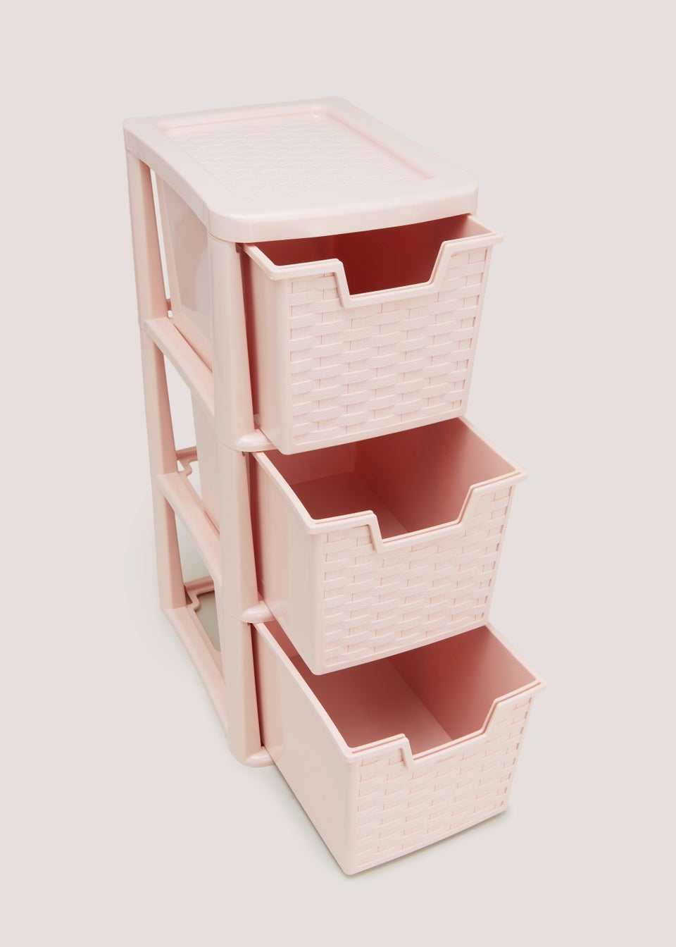 Small Pink Plastic Rattan Drawers (48cm x 26cm x 19cm)