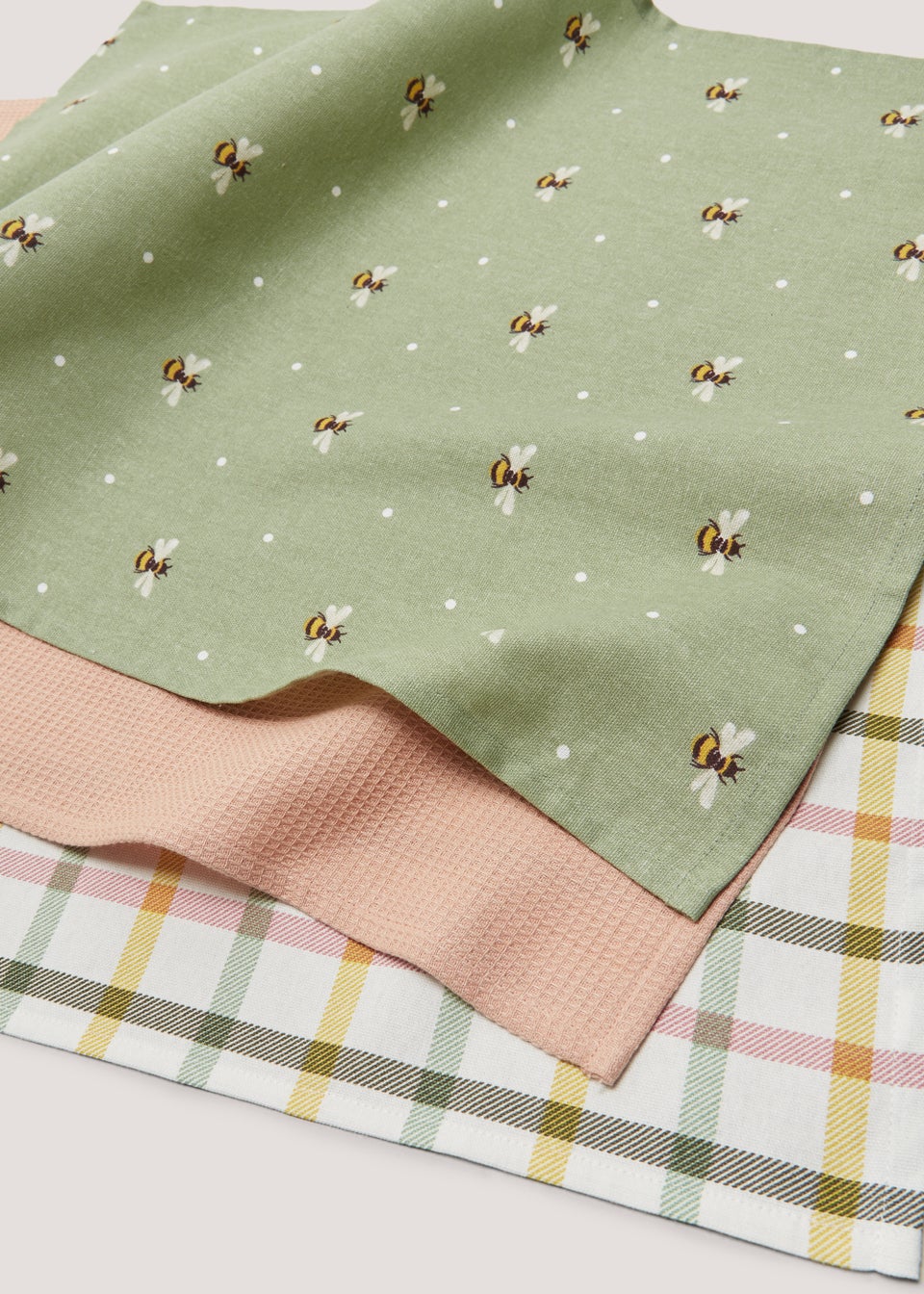 3 Pack Plain & Print Tea Towels (45cm x 60cm)