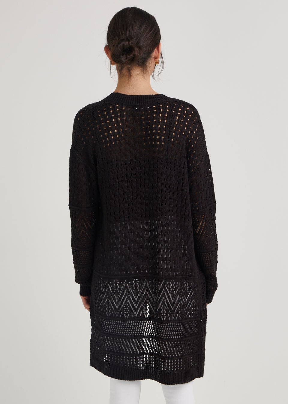 Black pointelle cardigan top