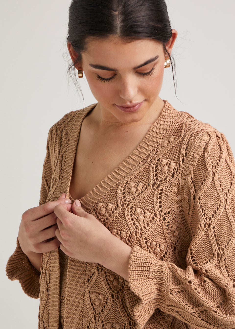Beige Pointelle Bobble Cardigan