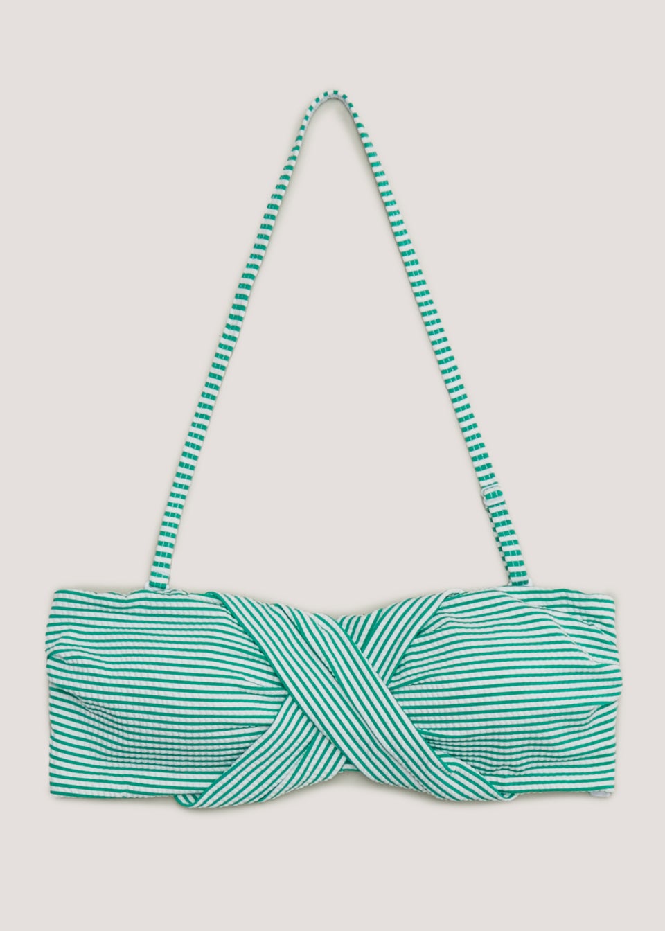 Green Stripe Textured Bandeau Bikini Top