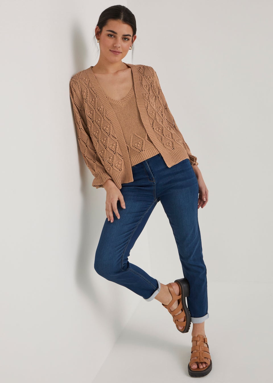 Beige Pointelle Co-Ord Vest Top