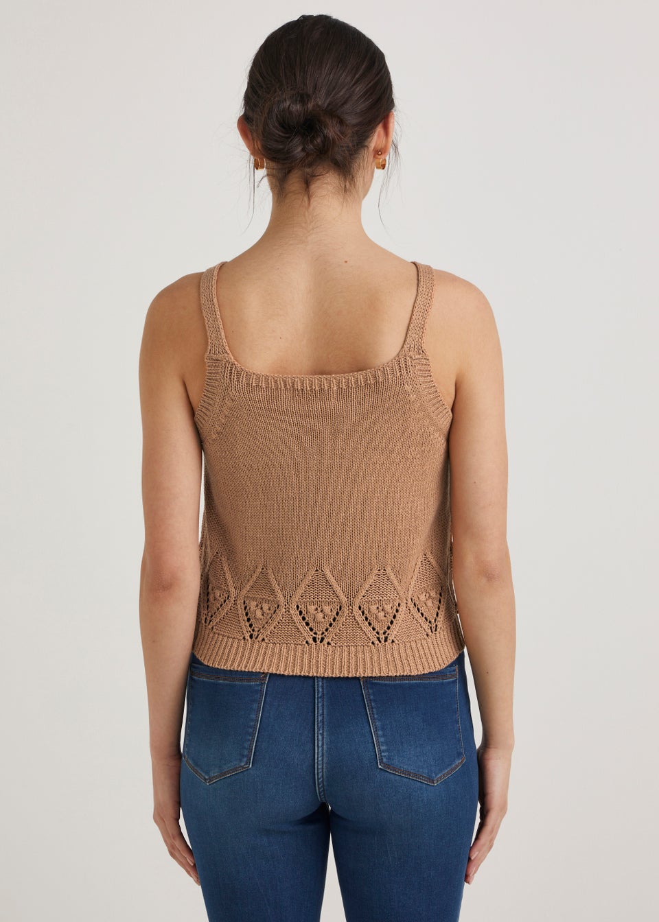 Beige Pointelle Co-Ord Vest Top