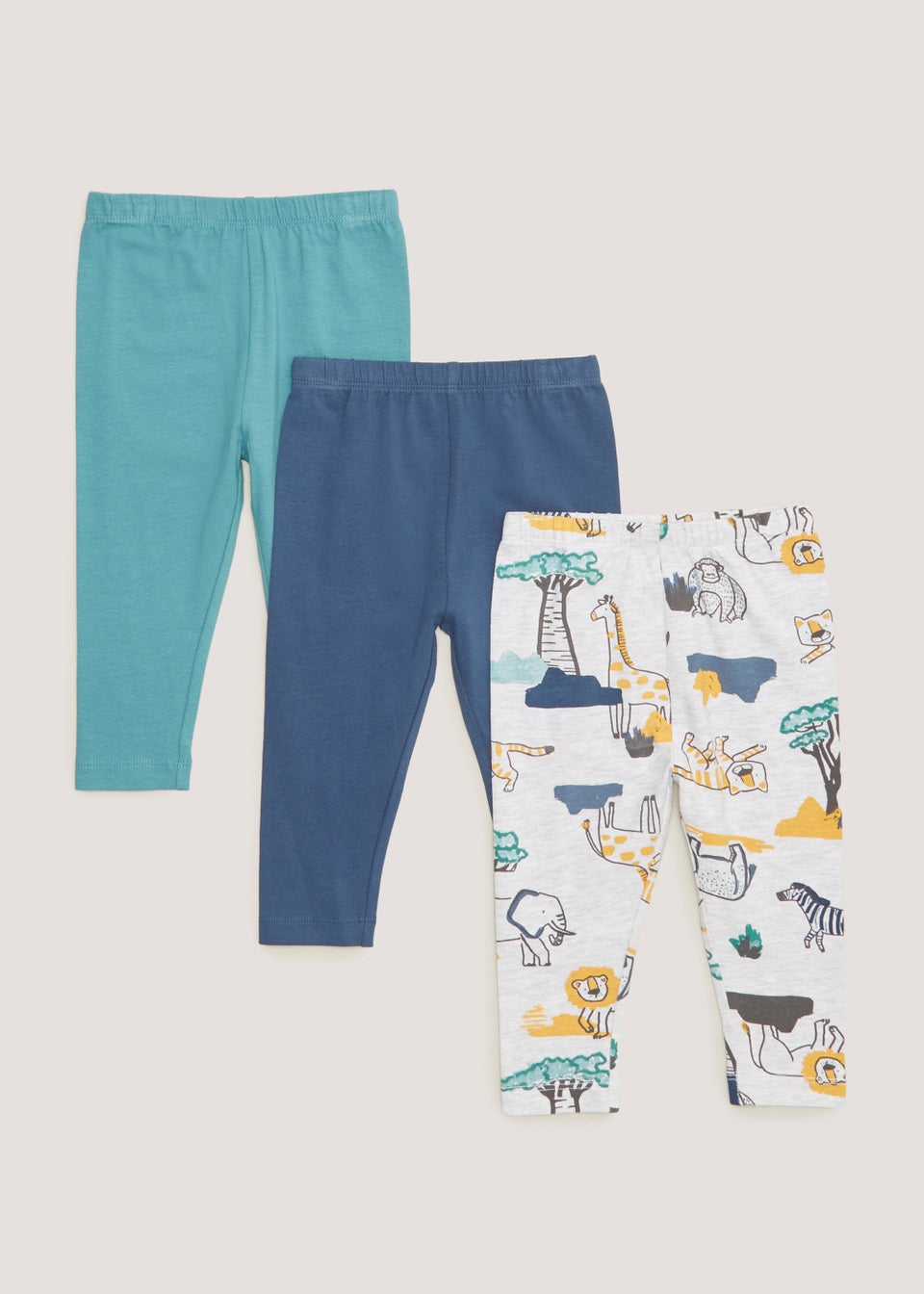Boys 3 Pack Plain Print Leggings 9mths 6yrs