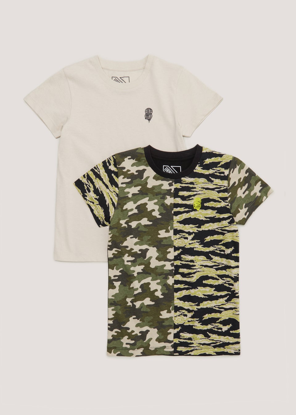 Boys 2 Pack Plain & Camo T-Shirts (4-13yrs)