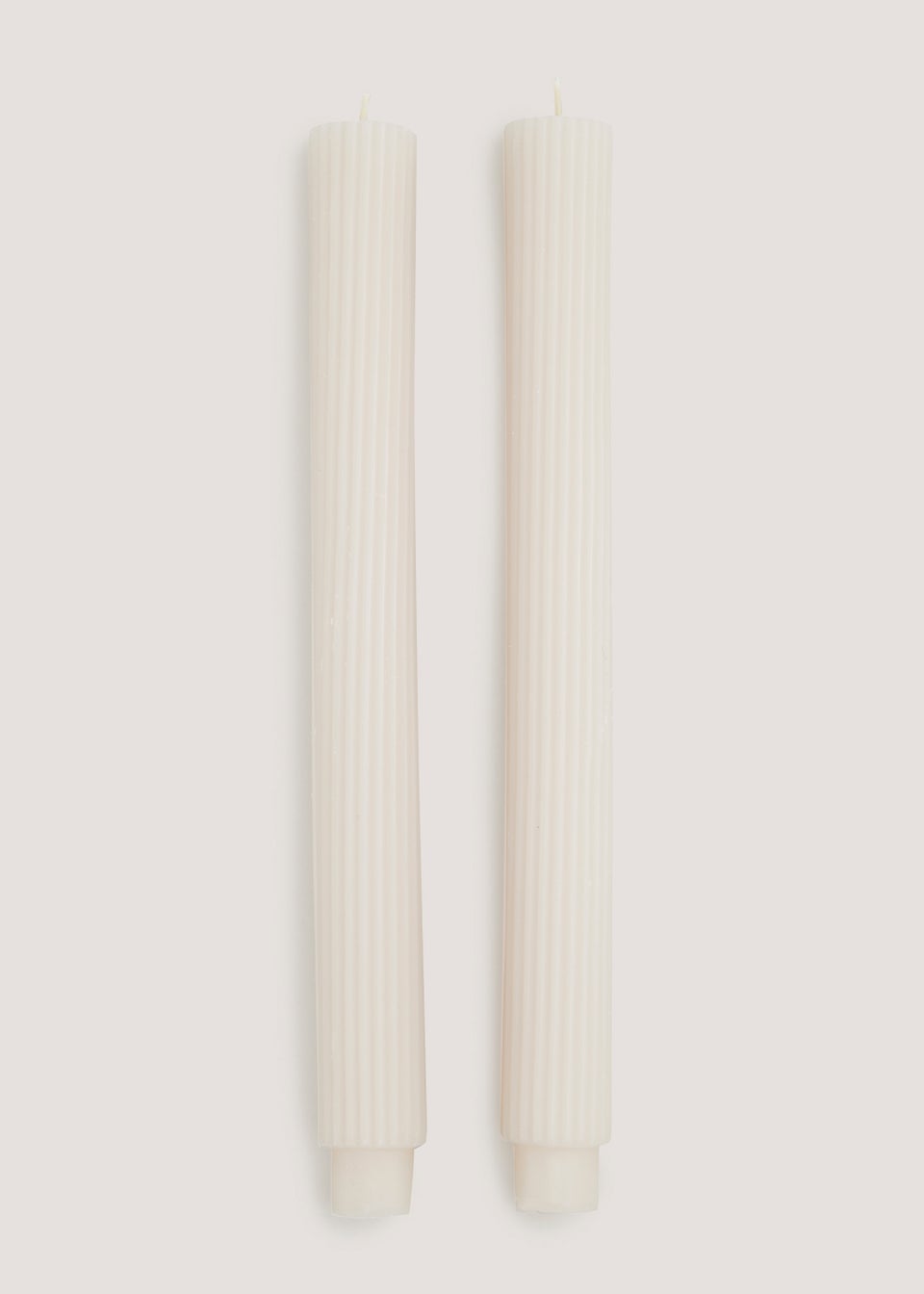 2 Pack Oatmeal Ribbed Wax Dinner Candles (25cm)