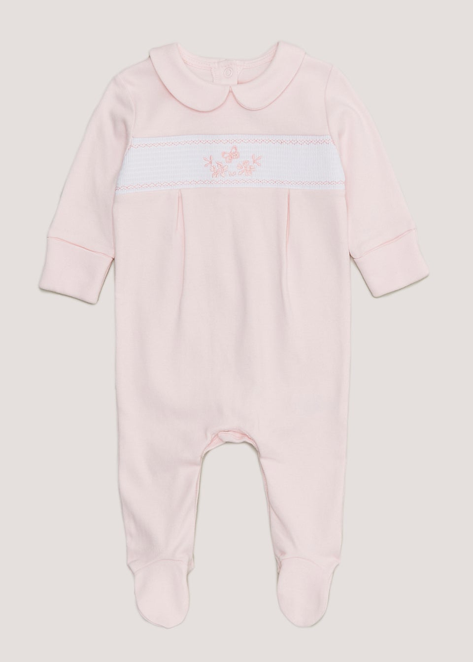 Baby Pink Smocked Sleepsuit Tiny Baby 12mths Matalan