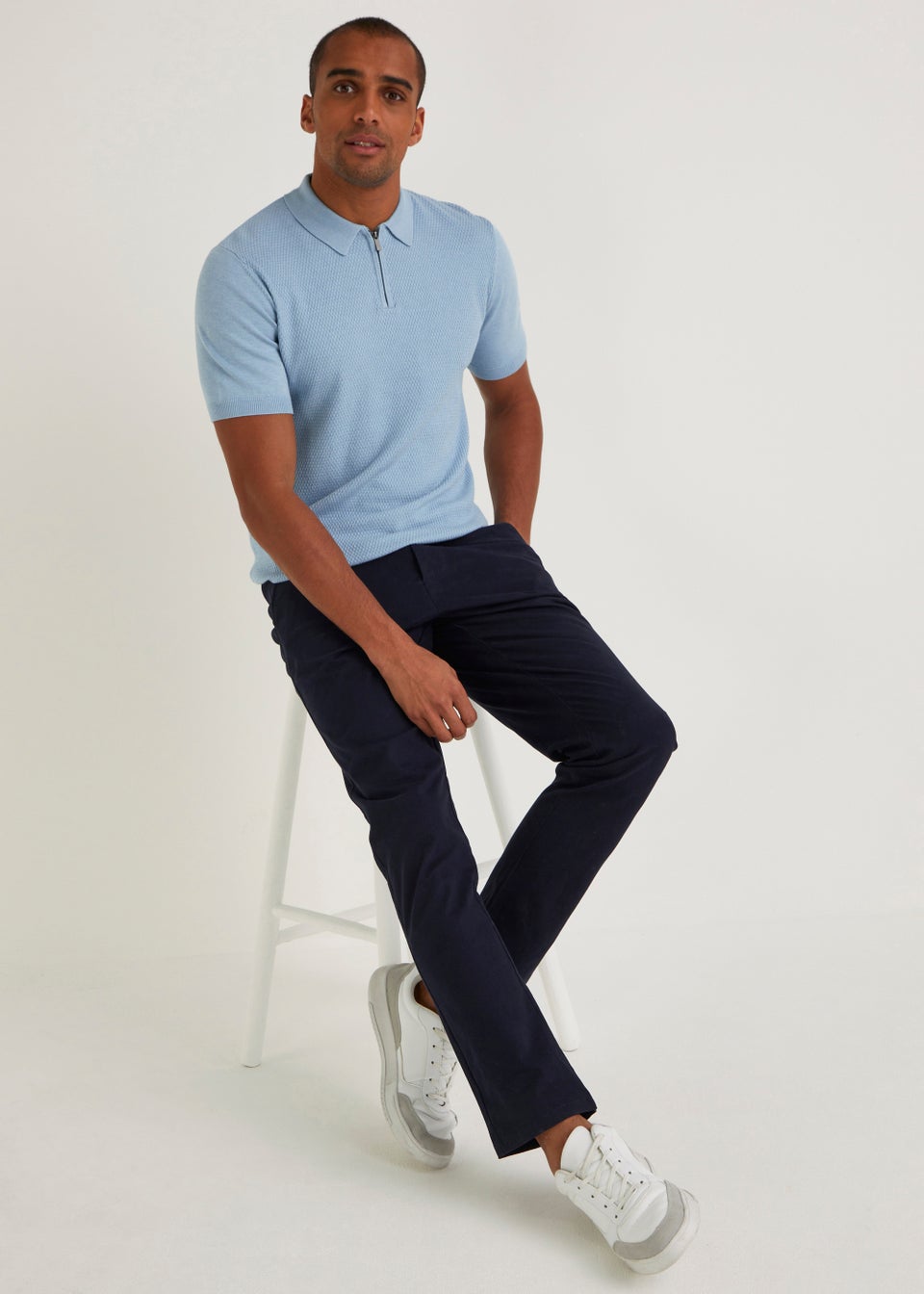 Blue Textured Stitch Polo Shirt