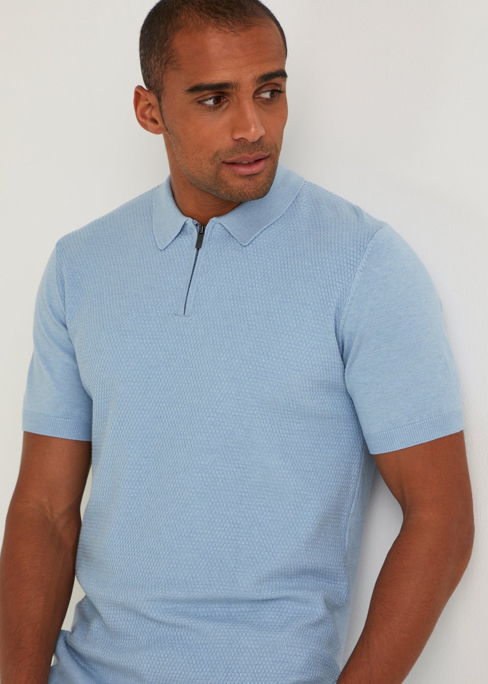 Blue Textured Stitch Polo Shirt