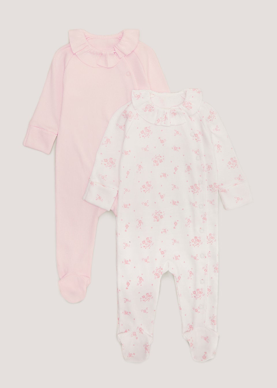 Baby 2 Pack Frill Collar Sleepsuits (Newborn-12mths)