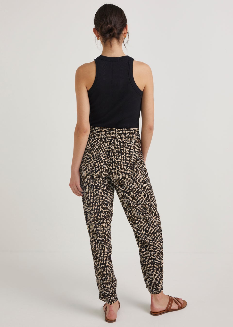 Black Print Tapered Trousers