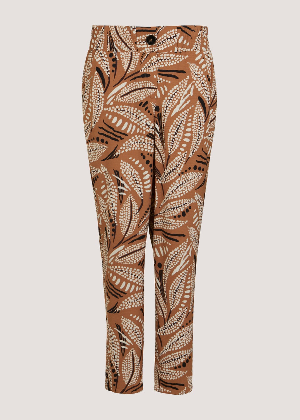 Brown Leaf Print Tapered Trousers