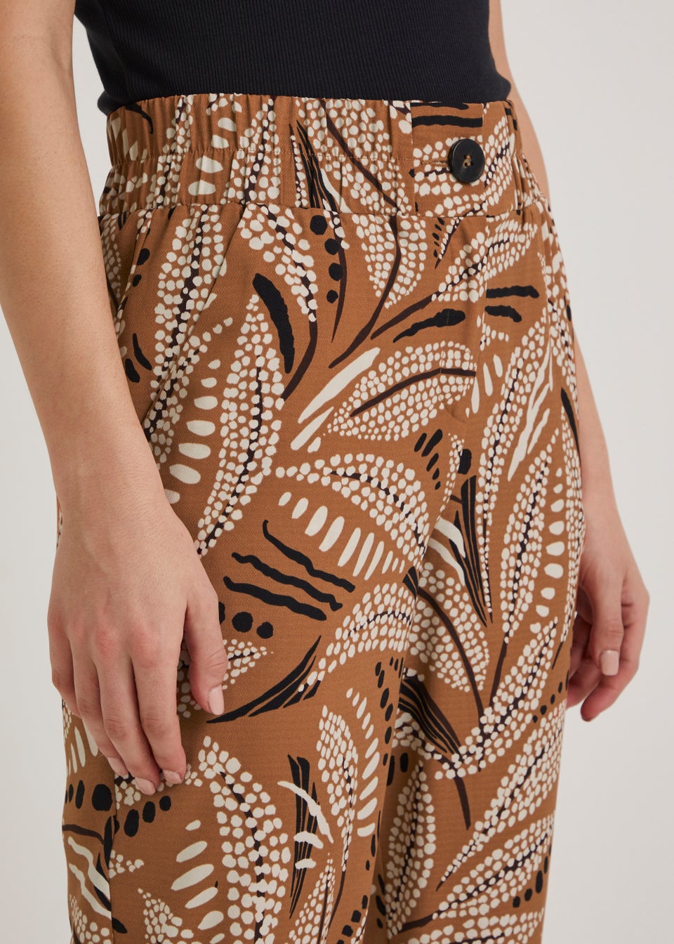 Brown Leaf Print Tapered Trousers