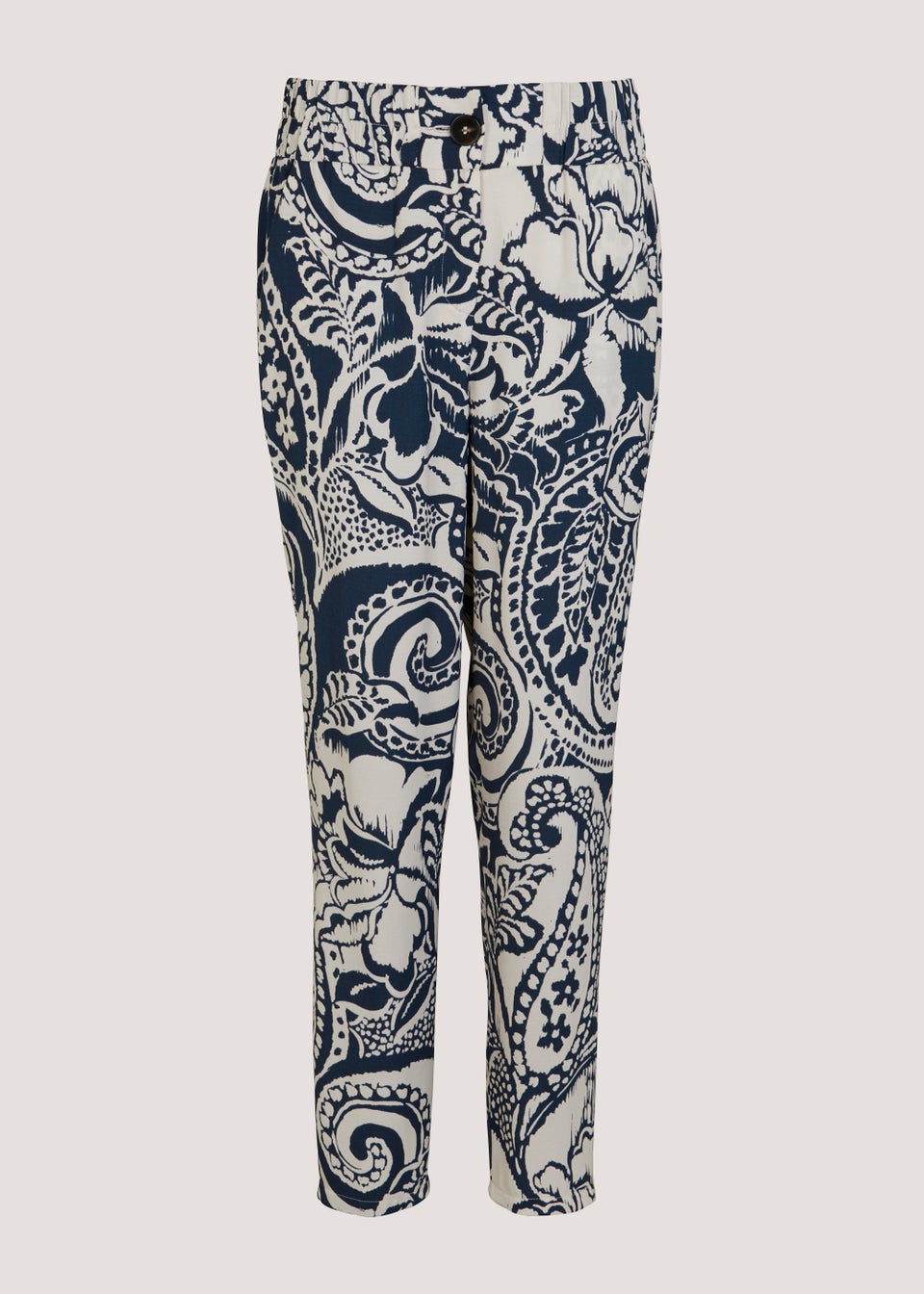 Blue & White Print Tapered Trousers
