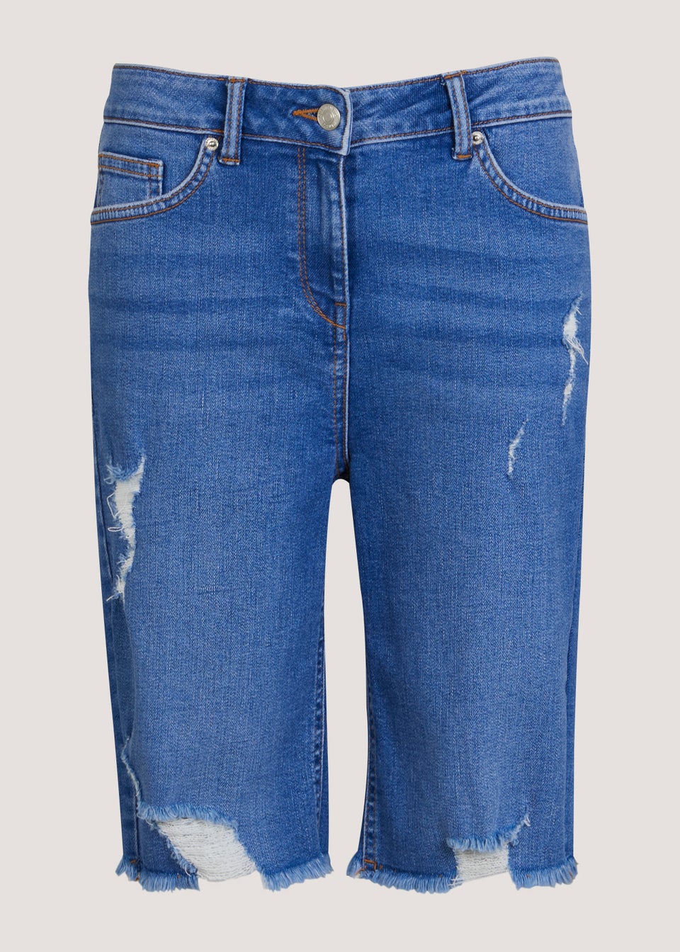 Womens knee length ripped denim shorts top