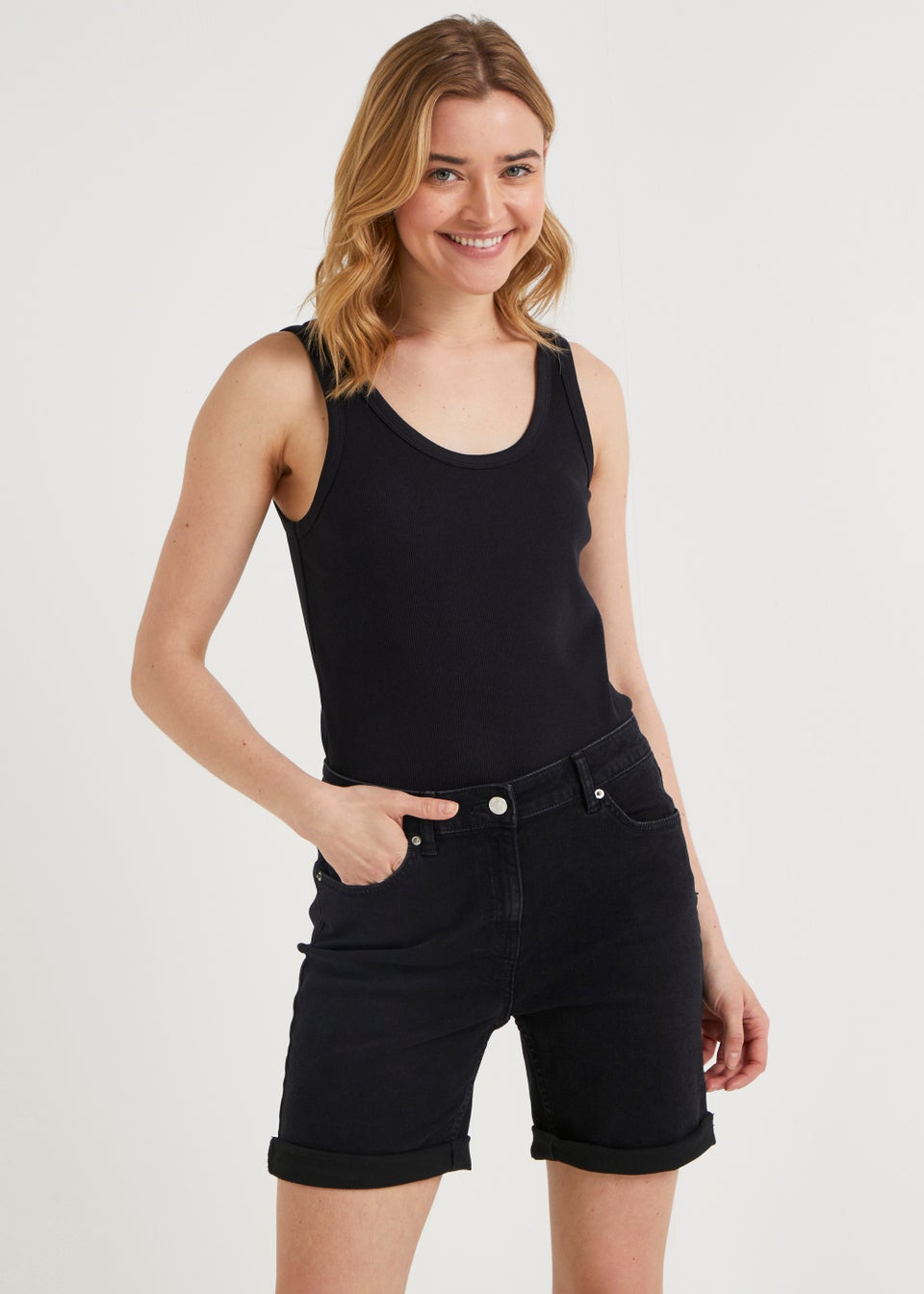 April Black Denim Shorts - Matalan