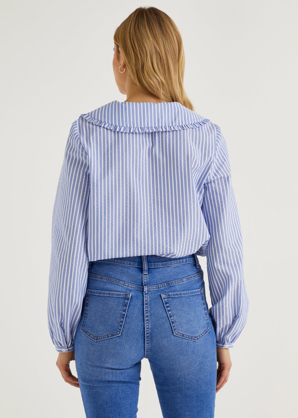 Blue Stripe Seersucker Collar Blouse - Matalan